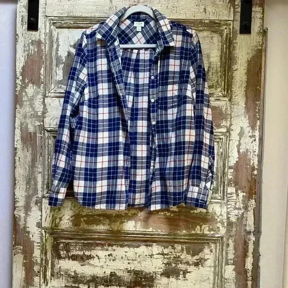 J. Crew Women’s Classic red/white/blue Plaid Flannel Button Down shirt, size L - Picture 1 of 4